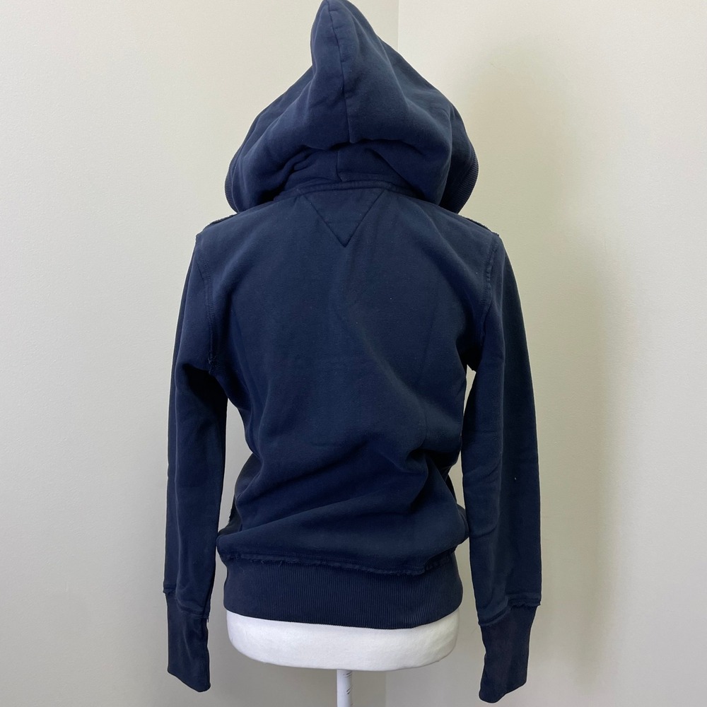 Y2K Tommy Hilfiger Navy Faux Fur Lined Quarter Zip Hoodie Crest Logo Small - Picture 6 of 16